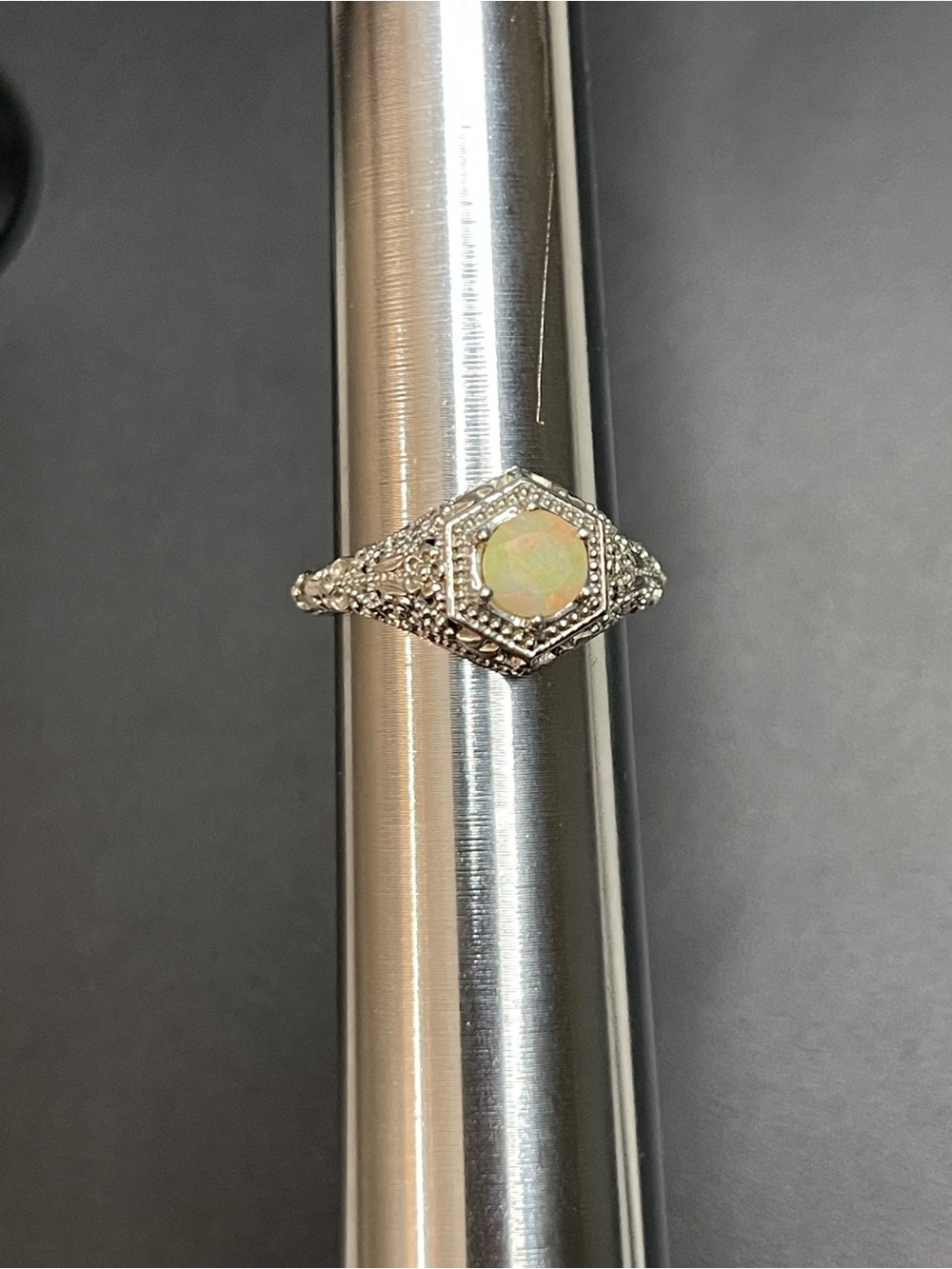 Vintage-Inspired Opal Halo Sterling Silver Ring Opal